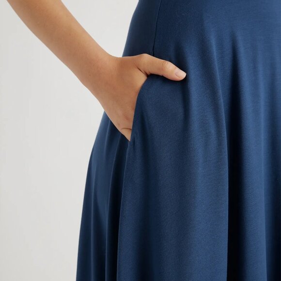 Quince Tencel Jersey Fit & Flare Midi Dress, Navy Blue, NWT (XS, S, M, L, XL) - Picture 4 of 6